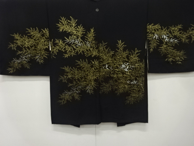 漆　竹笹模様織り出し　一つ紋　絵羽織